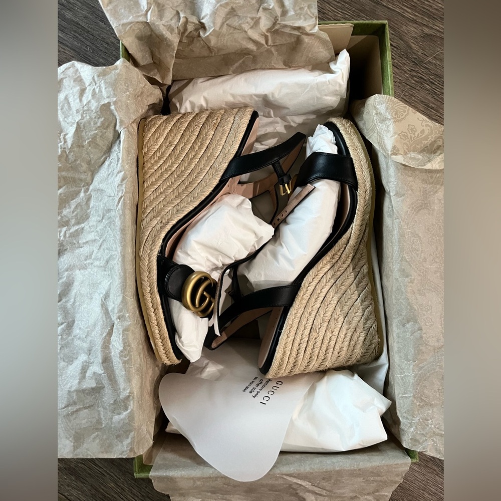 Gucci Black Wedge Sandals